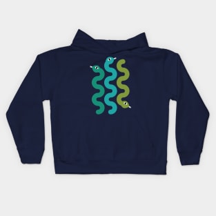 Squiggly Snakes on Midnight Blue – Retro 70s Wavy Snake Pattern Kids Hoodie